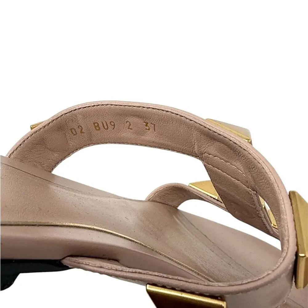 Valentino Garavani Roman Stud Flat Slide Neutral Nude Beige Sandals Size 37